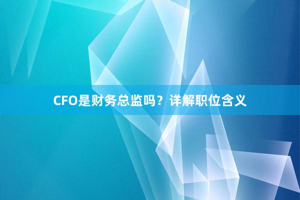 CFO是财务总监吗?详解职位含义